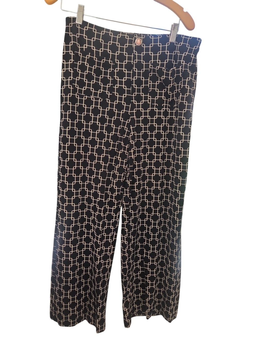 Jules & Leopold Black Cream Chain Link Wide Leg Pants